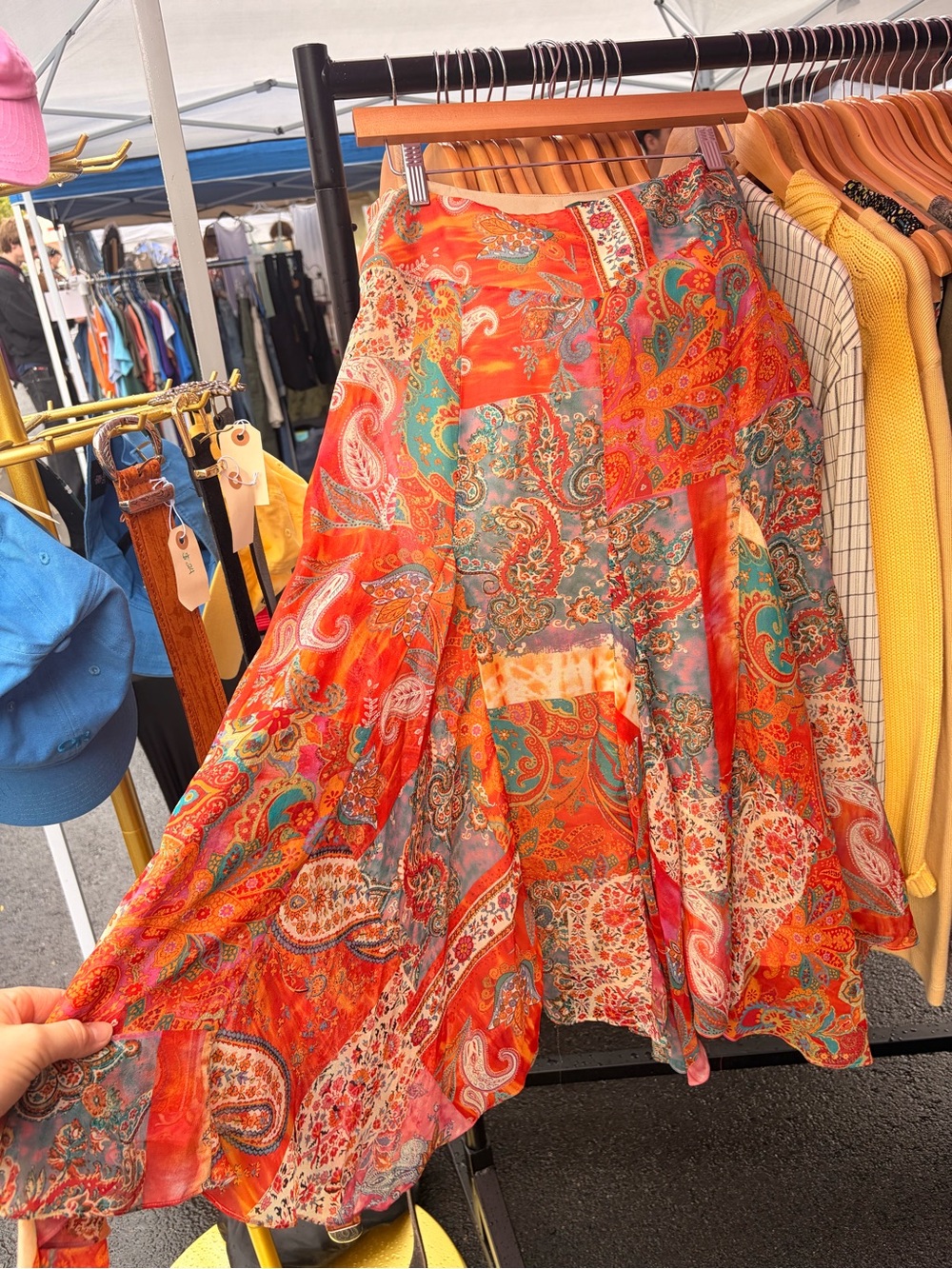 Rare silk Lauren Ralph Lauren Orange Paisley Patchwork Midi Skirt
